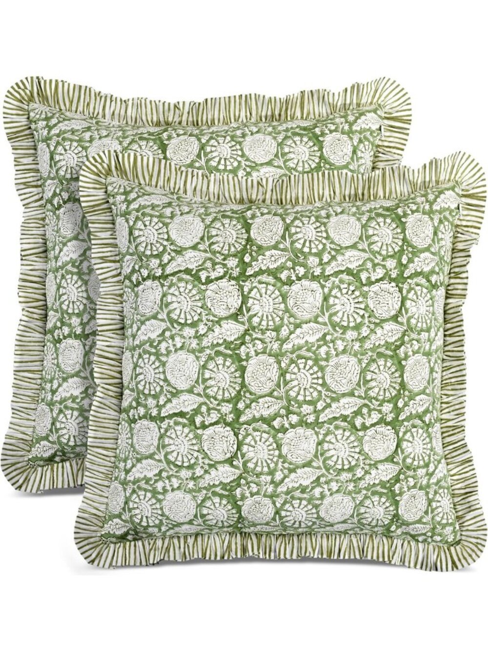 Olive Bloom Ruffle Pillow Covers, 24x24 Inch, Set of 2, Decorative Home Accent